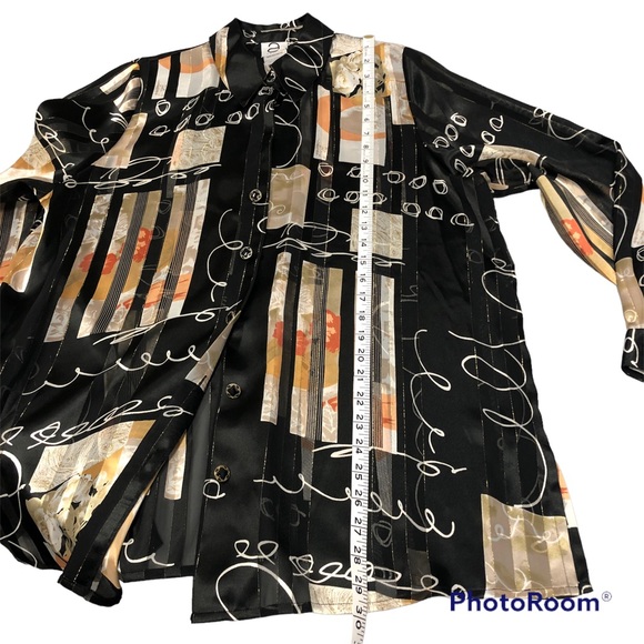 Vtg 90s Antels, Long Button Up Blouse, Black, golds. Sz 14 - Picture 5 of 10